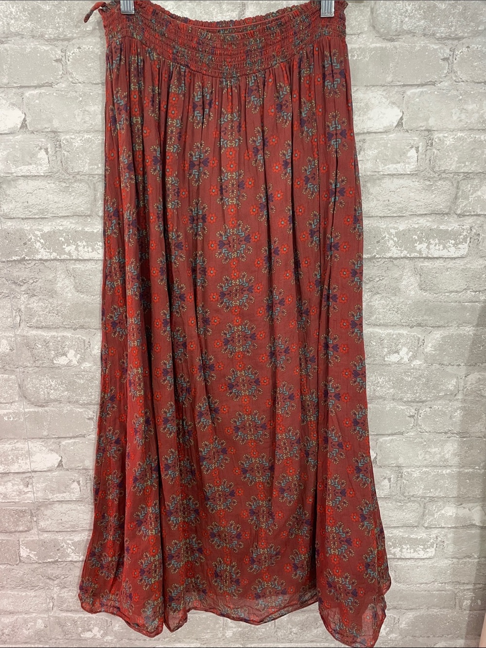 NATURAL LIFE Rust Red Floral Boho Maxi Skirt